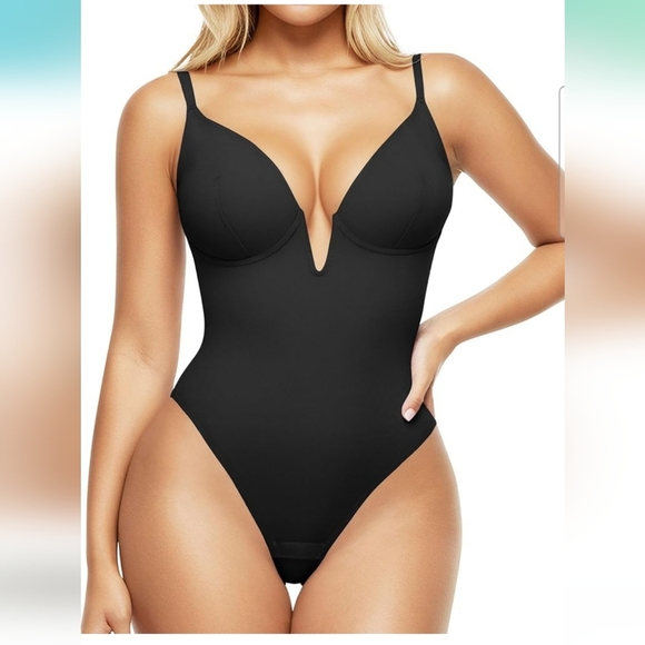 NWT Popilush Black Deep V Neck Shapewear Tummy Control Corset Bodysuit Size XL - Picture 1 of 11